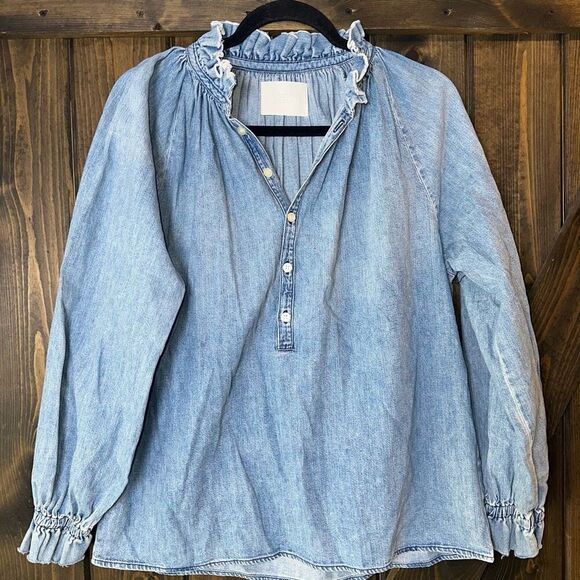Citizens of Humanity Iris Denim Long Sleeves Blouse - Picture 5 of 11
